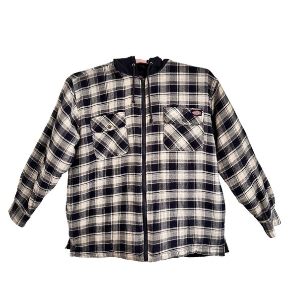 Dickies Mens XL Quilted Flannel Hooded Shacket Zip Navy Plaid Heritage Workwear - Picture 1 of 12